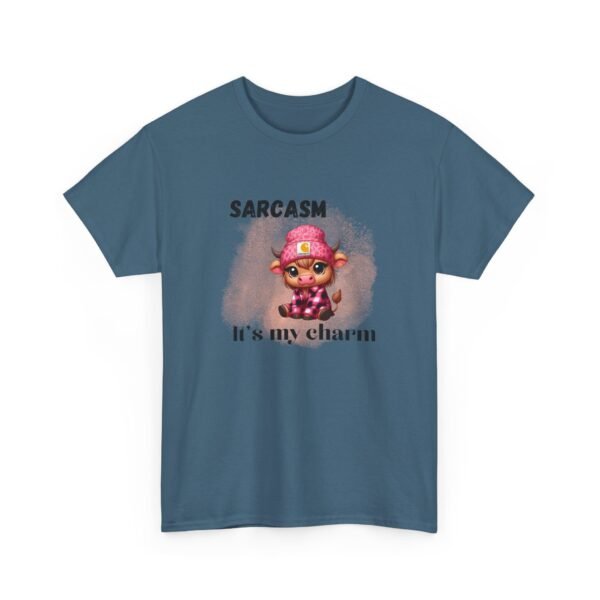 Unisex t-shirt from Twisted Angell with the sarcastic phrase “Sarcasm Is My Charm” printed on the front.