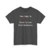 Unisex t-shirt from Twisted Angell with the sarcastic phrase “Most Likely To Show Up Late With Starbucks” printed on the front.