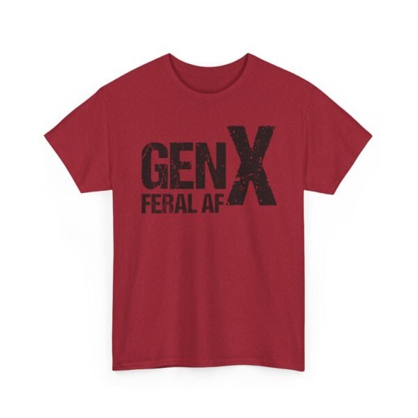Unisex t-shirt from Twisted Angell with the sarcastic phrase “Gen X Feral AF” printed on the front.