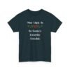 Unisex t-shirt from Twisted Angell with the sarcastic phrase “Most Likely T Be Santa's Favorite Trouble” printed on the front.
