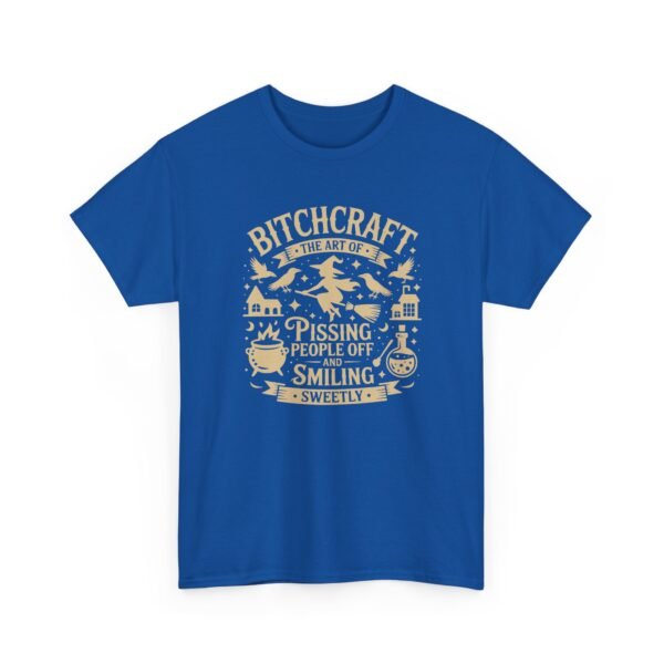 Unisex t-shirt from Twisted Angell with the sarcastic phrase “Bitchcraft, The Art Of Pissing. People Off And Smiling Sweetly” printed on the front.