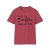 Unisex t-shirt from Twisted Angell with the sarcastic phrase “I Run on Coffee and Cuss Words” printed on the front.
