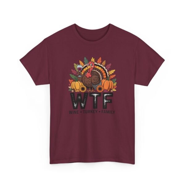2230225555935580296_2048-1.jpeg Unisex t-shirt from Twisted Angell with the sarcastic phrase “WTF: Wine, Turkey, Family” printed on the front.