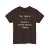 Unisex t-shirt from Twisted Angell with the sarcastic phrase “Most Likely To Record A TikTok During Dinner” printed on the front.