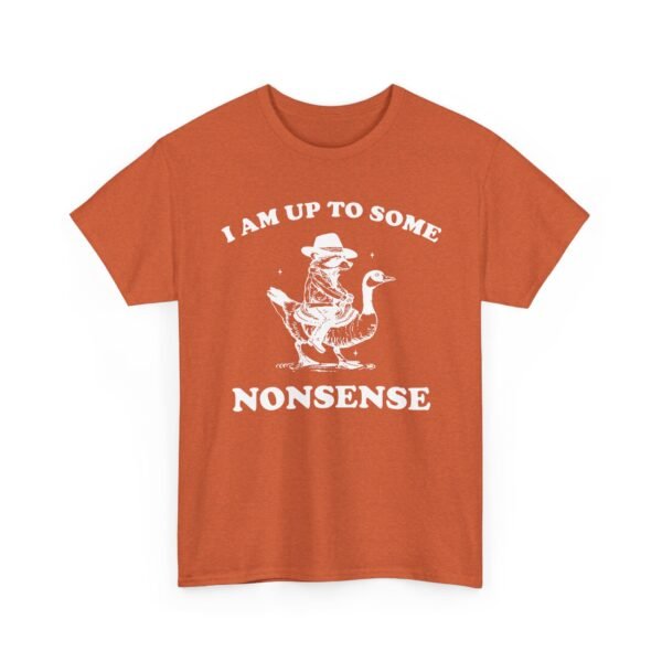 Unisex t-shirt from Twisted Angell with the sarcastic phrase “I Am Up To Some Nonsense - Raccoon Goose” printed on the front.
