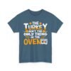 Unisex t-shirt from Twisted Angell with the sarcastic phrase “The Turkey Ain't The Only Thing In The Oven” printed on the front.