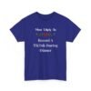 Unisex t-shirt from Twisted Angell with the sarcastic phrase “Most Likely To Record A TikTok During Dinner” printed on the front.