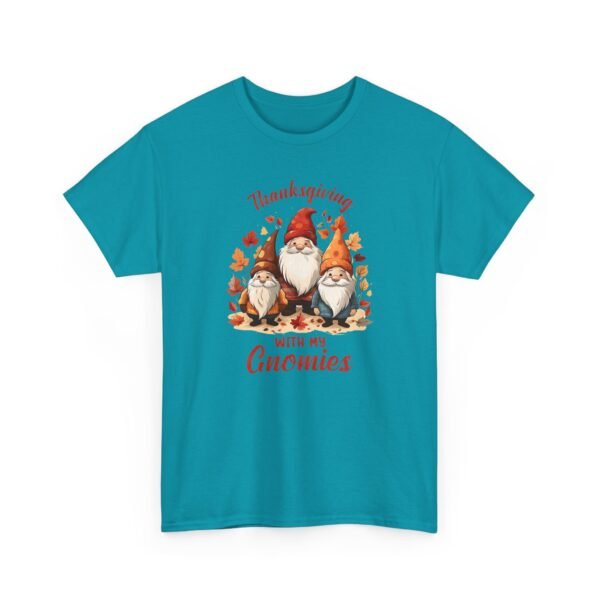Unisex t-shirt from Twisted Angell with the sarcastic phrase “Thanksgiving With My Gnomies” printed on the front.