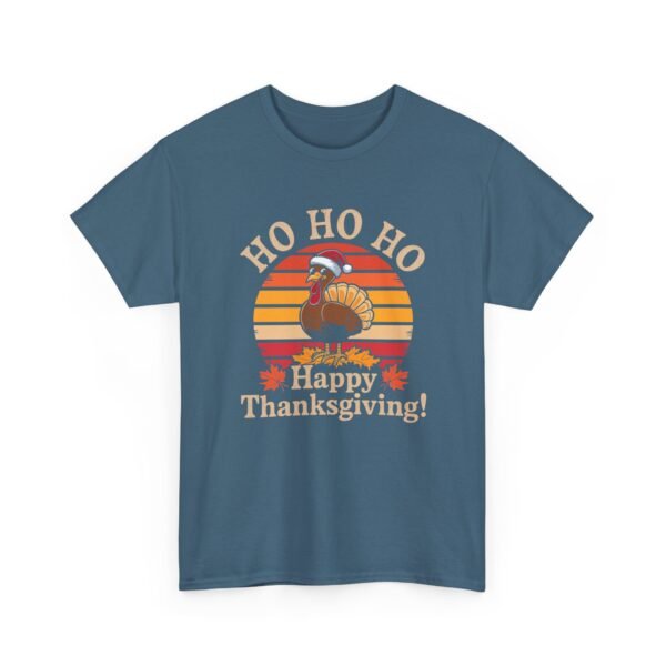 Unisex t-shirt from Twisted Angell with the sarcastic phrase “Ho Ho Ho Happy Thanksgiving” printed on the front.