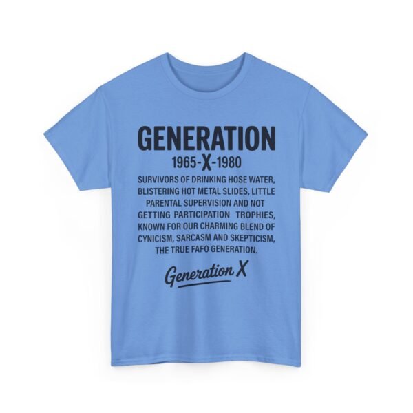 Unisex t-shirt from Twisted Angell with the sarcastic phrase “Generation X” printed on the front.