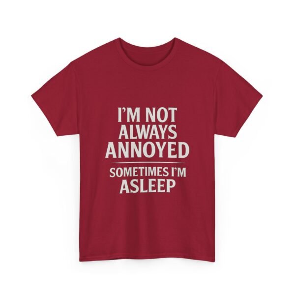Unisex t-shirt from Twisted Angell with the sarcastic phrase “I'm Not Always Annoyed, Sometimes I'm Asleep” printed on the front.