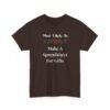 Unisex t-shirt from Twisted Angell with the sarcastic phrase “Most Likely To Make A Spreadsheet For Gifts” printed on the front.