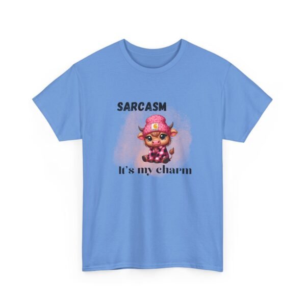 Unisex t-shirt from Twisted Angell with the sarcastic phrase “Sarcasm Is My Charm” printed on the front.