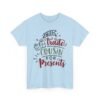 Unisex t-shirt from Twisted Angell with the sarcastic phrase “Will Trade Cousin for Presents” printed on the front.