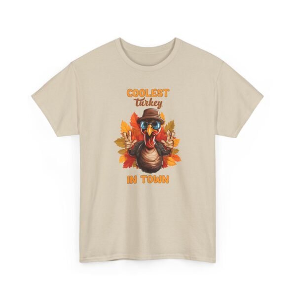 Unisex t-shirt from Twisted Angell with the sarcastic phrase “Coolest Turkey in Town” printed on the front.