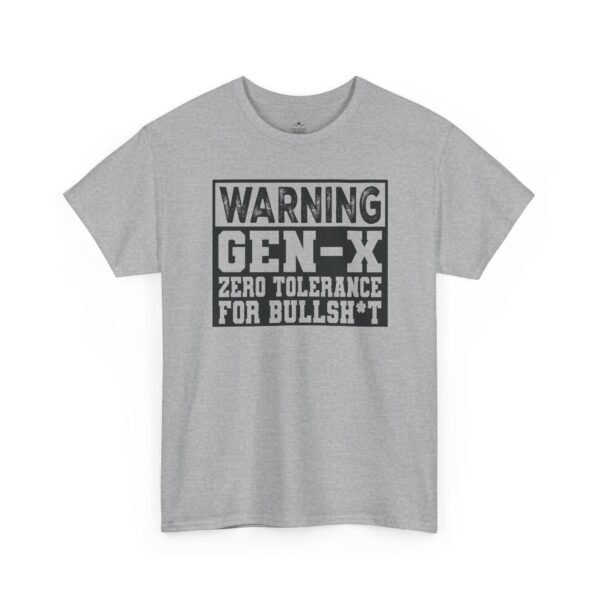 2999356392245305094_2048.jpeg Unisex t-shirt from Twisted Angell with the sarcastic phrase “Gen-X Warning - Zero Tolerance for Bullsh*t” printed on the front.