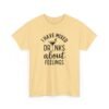 Sarcastic apparel design from Twisted Angell with the phrase “I Have Mixed Drinks About Feelings T-shirt in Yellow Haze.” printed on the front.