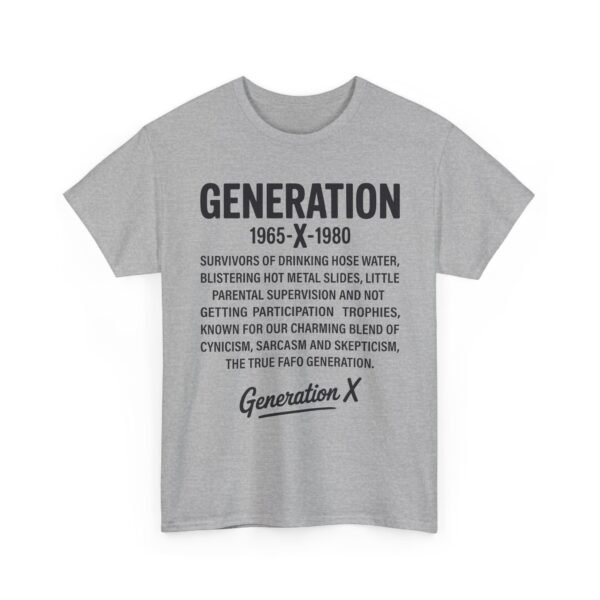 Unisex t-shirt from Twisted Angell with the sarcastic phrase “Generation X” printed on the front.