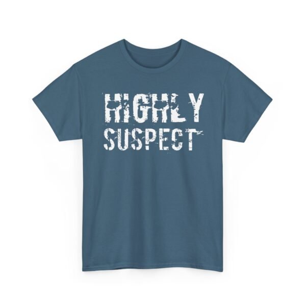 Unisex t-shirt from Twisted Angell with the sarcastic phrase “Highly Suspect” printed on the front.