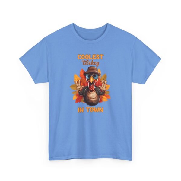 Unisex t-shirt from Twisted Angell with the sarcastic phrase “Coolest Turkey in Town” printed on the front.
