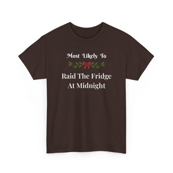Unisex t-shirt from Twisted Angell with the sarcastic phrase “Most Likely To Raid The Fridge At Midnight” printed on the front.