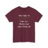 Unisex t-shirt from Twisted Angell with the sarcastic phrase “Most Likely To Take 500 Photos And Hate Them All” printed on the front.