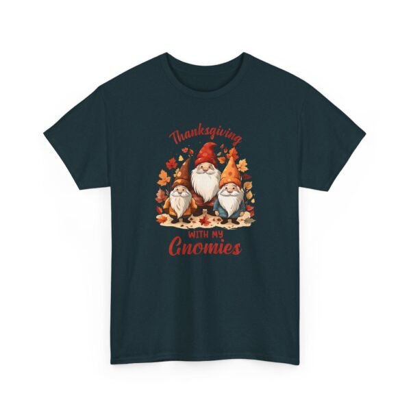 Unisex t-shirt from Twisted Angell with the sarcastic phrase “Thanksgiving With My Gnomies” printed on the front.