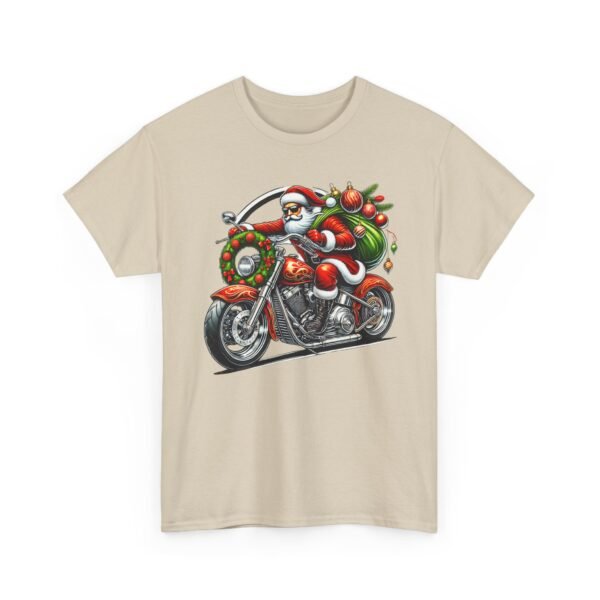 Unisex t-shirt from Twisted Angell with the sarcastic phrase “Santa on a Motorcycle” printed on the front.