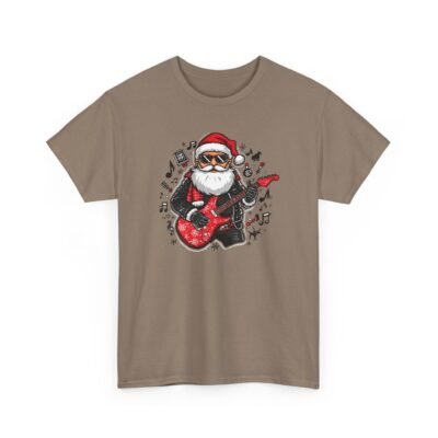 Unisex t-shirt from Twisted Angell with the sarcastic phrase “Rockin' Santa Playing Guitar” printed on the front.