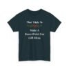 Unisex t-shirt from Twisted Angell with the sarcastic phrase “Most Likely To Make A PowerPoint For Gift Ideas” printed on the front.