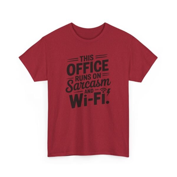 Unisex t-shirt from Twisted Angell with the sarcastic phrase “Sarcasm & Wi‑Fi Office” printed on the front.
