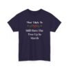 Unisex t-shirt from Twisted Angell with the sarcastic phrase “Most Likely To Still Have The Tree Up In March” printed on the front.