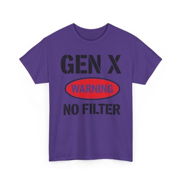 Unisex t-shirt from Twisted Angell with the sarcastic phrase “Gen X "Warning No Filter” printed on the front.