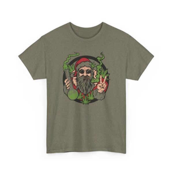 Unisex t-shirt from Twisted Angell with the sarcastic phrase “Santa's Hippie Bong Blunt Peace” printed on the front.