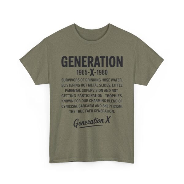 Unisex t-shirt from Twisted Angell with the sarcastic phrase “Generation X” printed on the front.