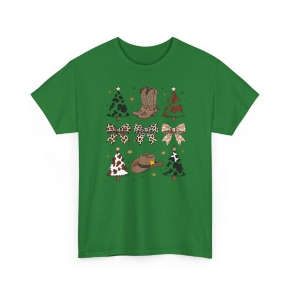 Unisex t-shirt from Twisted Angell with the sarcastic phrase “Country Christmas Boots, Bows, Hat, Trees” printed on the front.