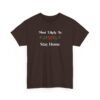Unisex t-shirt from Twisted Angell with the sarcastic phrase “Most Likely To Stay Home” printed on the front.