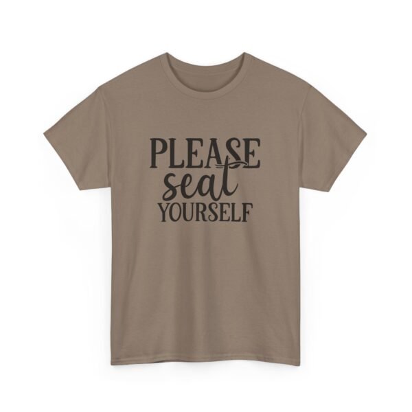 Unisex t-shirt from Twisted Angell with the sarcastic phrase “Please Seat Yourself” printed on the front.