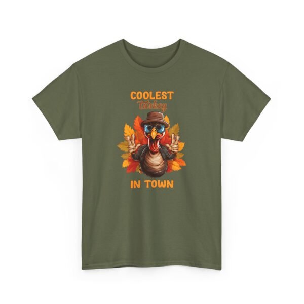 Unisex t-shirt from Twisted Angell with the sarcastic phrase “Coolest Turkey in Town” printed on the front.