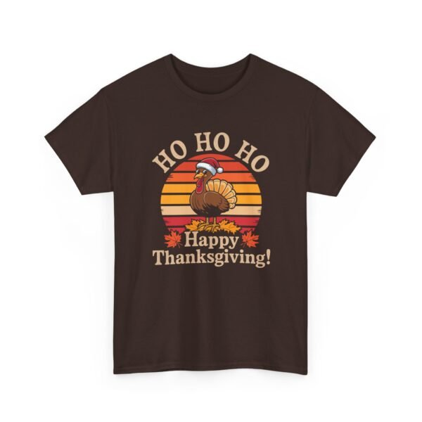 Unisex t-shirt from Twisted Angell with the sarcastic phrase “Ho Ho Ho Happy Thanksgiving” printed on the front.