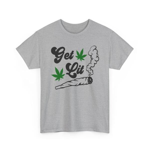Unisex t-shirt from Twisted Angell with the sarcastic phrase “Get Lit” printed on the front.