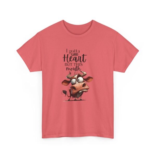 4343774393235276267_2048-2.jpeg Unisex t-shirt from Twisted Angell with the sarcastic phrase “I Gotta Good Heart But This Mouth - Cow” printed on the front.