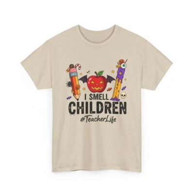 Unisex t-shirt from Twisted Angell with the sarcastic phrase “I Smell Children #teacherlife” printed on the front.