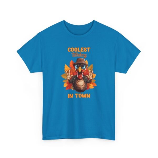 Unisex t-shirt from Twisted Angell with the sarcastic phrase “Coolest Turkey in Town” printed on the front.