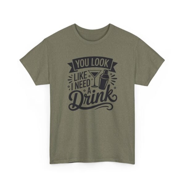 Unisex t-shirt from Twisted Angell with the sarcastic phrase “You Look Like I Need A Drink” printed on the front.