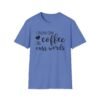 Unisex t-shirt from Twisted Angell with the sarcastic phrase “I Run on Coffee and Cuss Words” printed on the front.