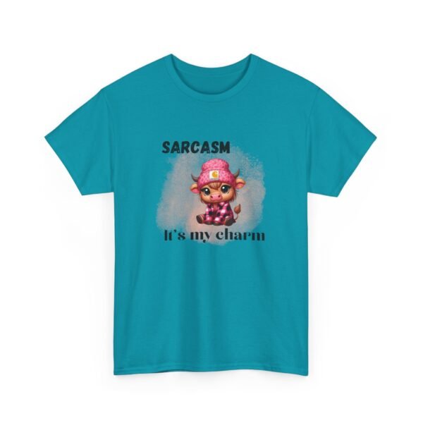 Unisex t-shirt from Twisted Angell with the sarcastic phrase “Sarcasm Is My Charm” printed on the front.