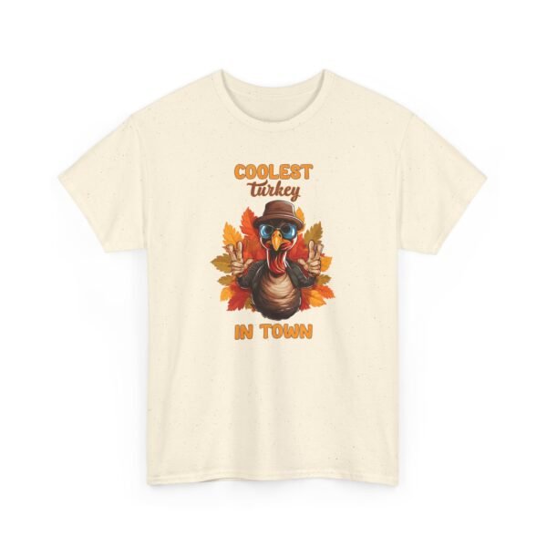 Unisex t-shirt from Twisted Angell with the sarcastic phrase “Coolest Turkey in Town” printed on the front.