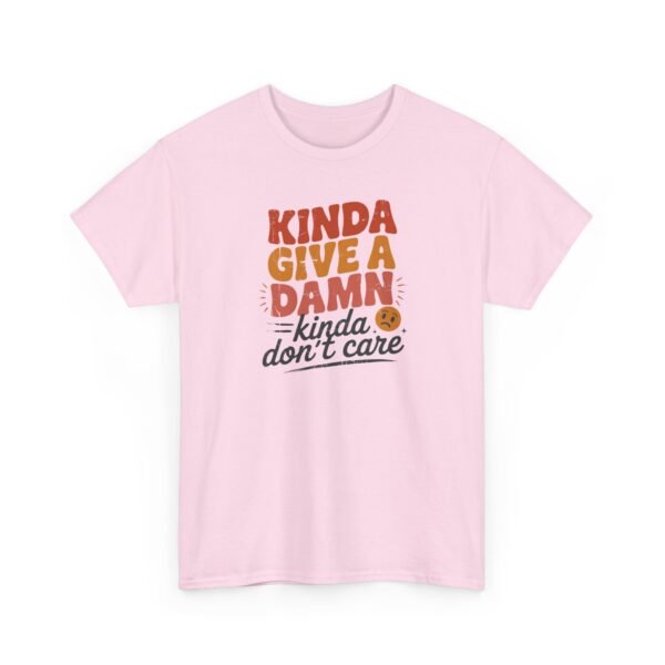 Unisex t-shirt from Twisted Angell with the sarcastic phrase “Kinda Give a Damn, Kinda Don't Care” printed on the front.