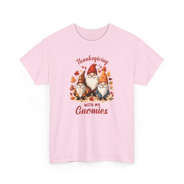Unisex t-shirt from Twisted Angell with the sarcastic phrase “Thanksgiving With My Gnomies” printed on the front.